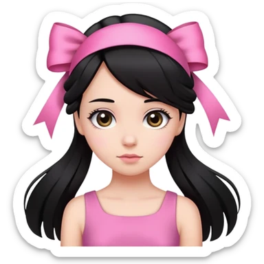 Girl with black straight hair using pink dress with a ribbon at her hair sticker