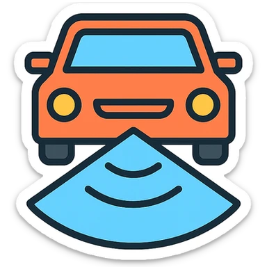 simple icon of a car with highlighted field of view, ego spatial sense for driving, color outline style sticker