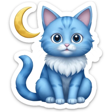 Blue cat holding a moon 🌙🐱 sticker