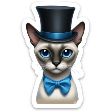 Blue point Siamese cat wearing a black top hat and monocle sticker