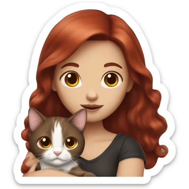 dark red hair girl holding calico cat sticker