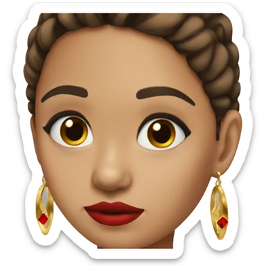 Mexican girl with brown straight hair hoop gold earrings and winged eyeliner with red lipstick  sticker