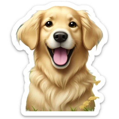 playful golden retriever enjoying nature sticker