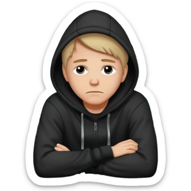 Caucasian in black hoodie coat sitting sad at bar leaning on arm sticker