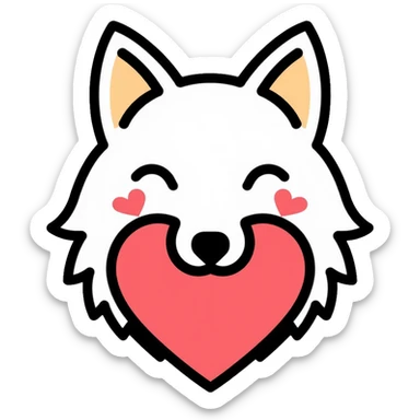 White wolf with heart, romantic sticker