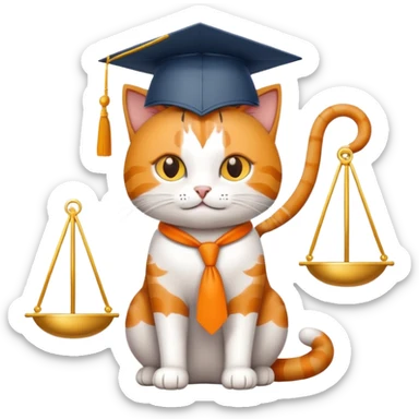 cat with a graduation cap, scales of justice beside it sticker