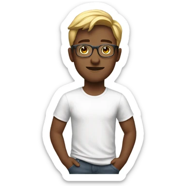 Young man wearing a titanium glasses and t shirt sticker