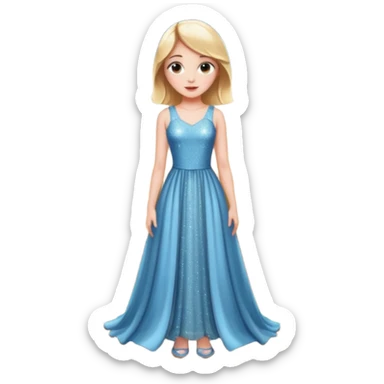 Девушка одета в дорогое платье , стоит на сцене. Рядом свет софитов, много камер, ее фотографируют  sticker