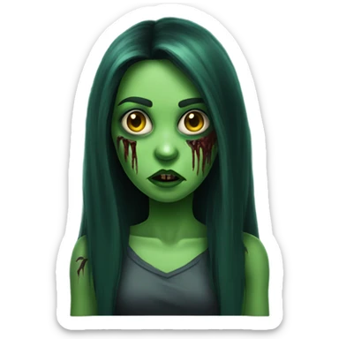 Brunette zombie girl in horror green skin and long hair sticker