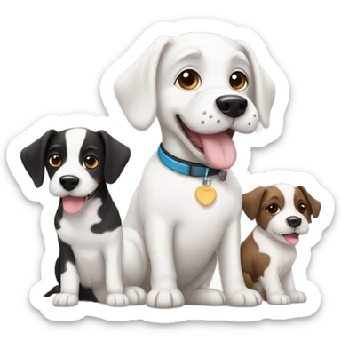 A black and white dog with 3 puppies, one white, one brown and one black puppy sticker