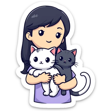 beautiful girl with long black hair holding a hairless cat sticker
