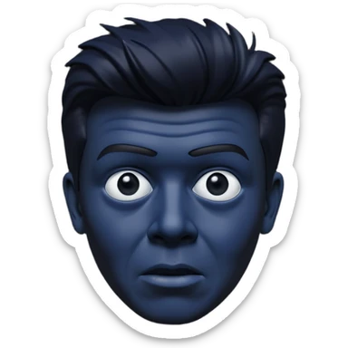 Rick Astley but with his eyes blurred out, the background is pitch black, Rick Astley is kind of a dark blue color, and the entire picture, including Rick Astley, is a staticky, glitchy, horror, analog horror type sticker