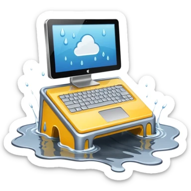 computer pc machine in puddle with splash  sticker