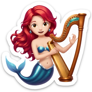 Singing Mermaid – Holding harp, red hair sticker
