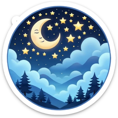 serene night sky with moon and stars, circular avatar sticker