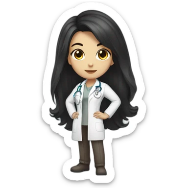 doctor girl with dark hair and dark brown eyes who is crouching sticker