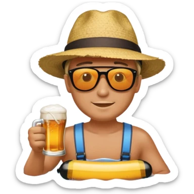 a guy river tubing with a beer  sticker