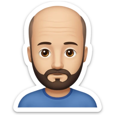 semi balding man with super short hair and has a beard. dark brown eyes and brown beard  sticker