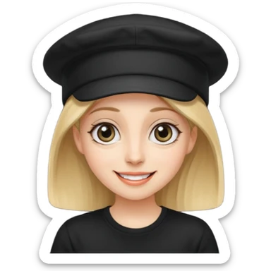 나는 여자이고 눈이 큰 편이고 MBTI는 ENTP야.  모자를 즐겨 써. 검정색 티셔츠를 입혀줘. 성격은 웃기고발랄하게 표현됐으면좋겠어. sticker