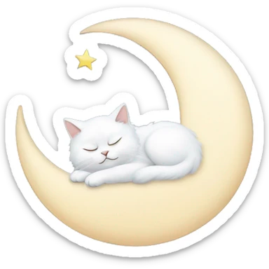 White Persian cat sleeping on crescent moon  sticker