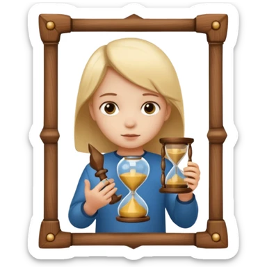 child holding hourglass in a  frame with no bg sticker