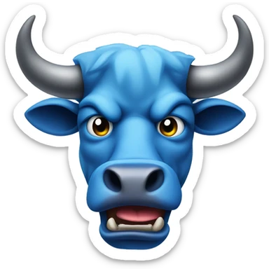 Angry blue bull head with sticking out tongue sticker