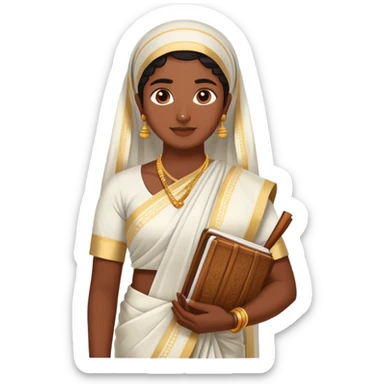 Malayali person in traditional Kerala attire with mundu and kasavu saree sticker