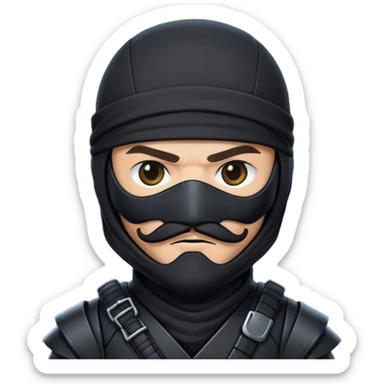 black ninja mercenary android with mustache and eye-patch sticker