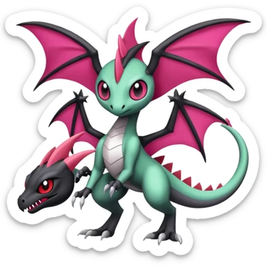 Magenta, black and white Meloetta-Flygon-Gorebyss-Salandit-Gargoyle-Pokémon-Fakémon-creature-fusion-hybrid sticker