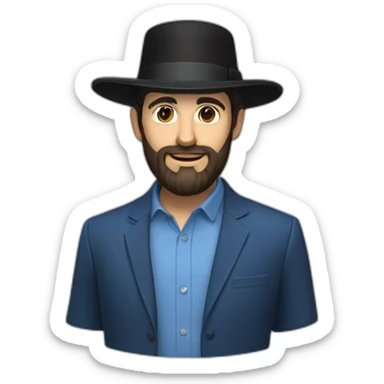 Bearded Hasidic Man in blue button down shirt, blazer, black fedora sticker