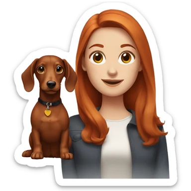 Auburn haired Girl with dachshund  sticker