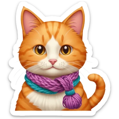Cat knitting a tiny scarf sticker