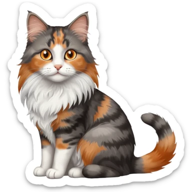 longhair calico cat with blue eyes and longhair grey tabby cat with orange eyes sitting together sticker