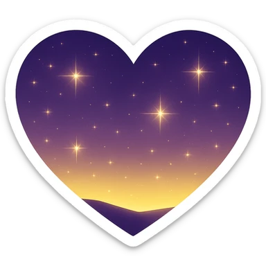 Modify the heart with a night sky gradient to a yellow night theme with a purple gradient, more stars, and a soft glow. Remove the background entirely  sticker