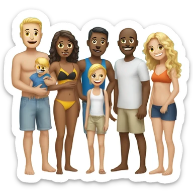 white family with 11 people at beach 4 men 3 women 4 kids sticker