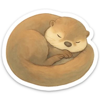 soft ghibli style sleeping otter curled up with gentle colors sticker