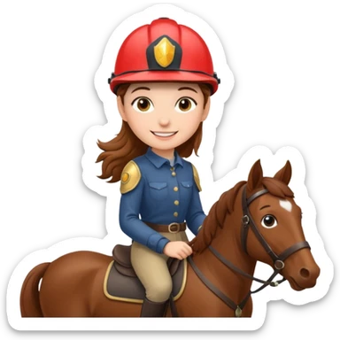 brown haired girl on a cheatnut hporse smiling' sticker