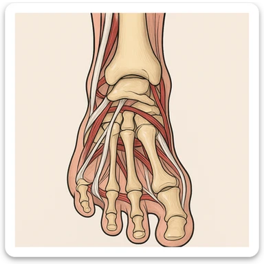 Anatomical illustration of a pronated foot, detailed bones and soft tissue, medical style, neutral background, plantar view, inspired by the reference image. sticker
