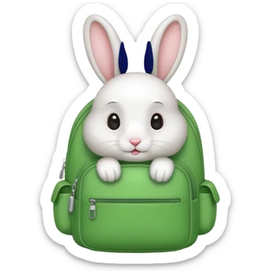 white rabbit wear green backpack sticker