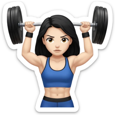 pale girl with long black hair doing weightlifting sticker