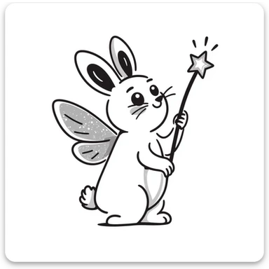 Fluffy rabbit with colorful fairy wings and a magic wand sticker