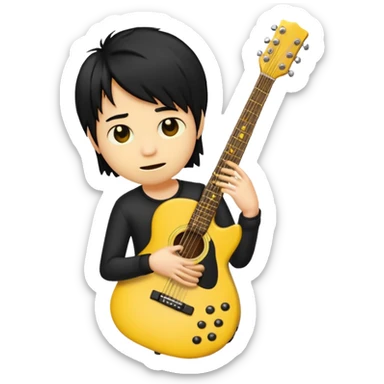 classic yellow emoji of a guitar with black emo hair and moody vibe sticker