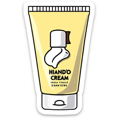 used tube of hand cream, bent in the middle, cap on, a bit of cream at the opening sticker