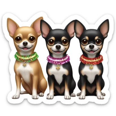 three different colored chihuahuas at a party sticker