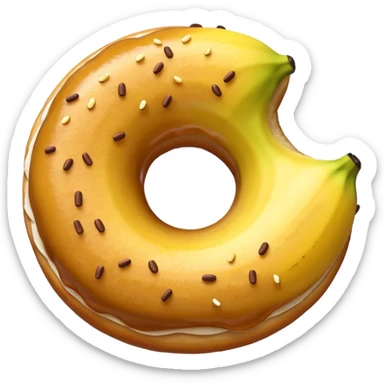 a banana poking through a donut, emoji style sticker