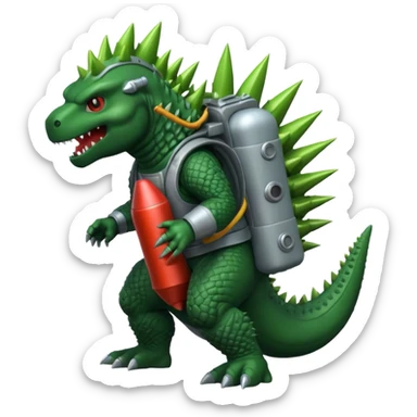 Godzilla wearing a rocket pack sticker