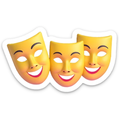 theatre masks with one mask smiling broadly and one mask frowning deeply, comedy and tragedy contrast sticker