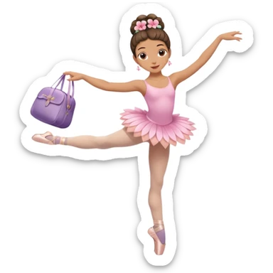 girl with a Hawaiian flower in her hair, wearing ballet pointe shoes, doing ballet with a bag sticker