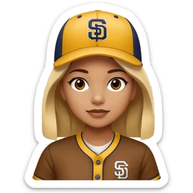 Girl working at San Diego Padres stadium wearing brown and yellow padres gear sticker