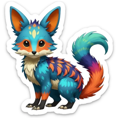 Rare realistic exotic edgy epic pretty beautiful handsome gorgeous aesthetic colorful vibrant Vernid-Trico-species-Fakemon-creature by LiLaiRa, random markings, tufted ears, full body sticker